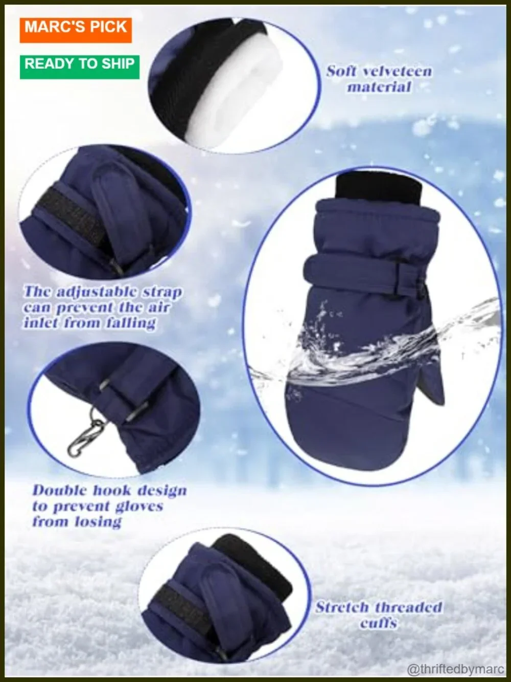 6 Pairs Winter Ski Mittens Waterproof Snow Gloves for Boys Girls Cold Weather